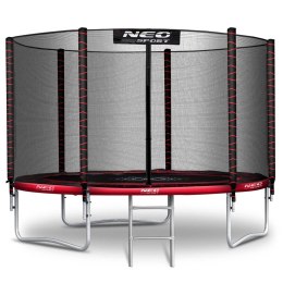 TRAMPOLINA OGRODOWA CZARNO/CZERWONA ROZMIAR 312 CM Z SIATKĄ ZEWNĘTRZNĄ I DRABINKĄ