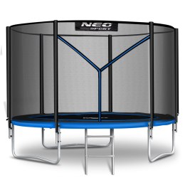 TRAMPOLINA OGRODOWA CZARNO/NIEBIESKA ROZMIAR 312 CM Z SIATKĄ ZEWNĘTRZNĄ I DRABINKĄ