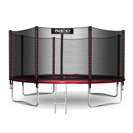 TRAMPOLINA OGROWA CZARNO/CZERWONA ROZMIAR 374 CM Z SIATKĄ ZEWNĘTRZNĄ I DRABINKĄ