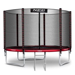 TRAMPOLINA OGRODOWA CZARNO/CZERWONA ROZMIAR 252 CM Z SIATKĄ ZEWNĘTRZNĄ I DRABINKĄ