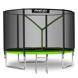 TRAMPOLINA OGRODOWA CZARNO/ZIELONA ROZMIAR 252 CM Z SIATKĄ ZEWNĘTRZNĄ I DRABINKĄ