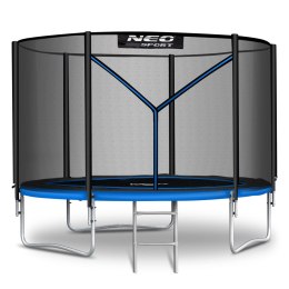 TRAMPOLINA OGRODOWA CZARNO/CZERWONA ROZMIAR 252 CM Z SIATKA ZEWNĘTRZNĄ I DRABINKĄ