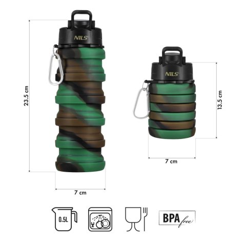 BIDON SILIKONOWY SKŁADANY 500ML ZIELONY BIDON SILIKONOWY SKŁADANY 500ML ZIELONY