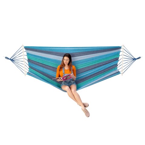 CIEMNONIEBIESKI HAMAK Z DREWNIANĄ BELKĄ 70CM I METALOWYM UCHWYTEM CIEMNONIEBIESKI HAMAK Z DREWNIANĄ BELKĄ 70CM I METALOWYM UCHWYTEM