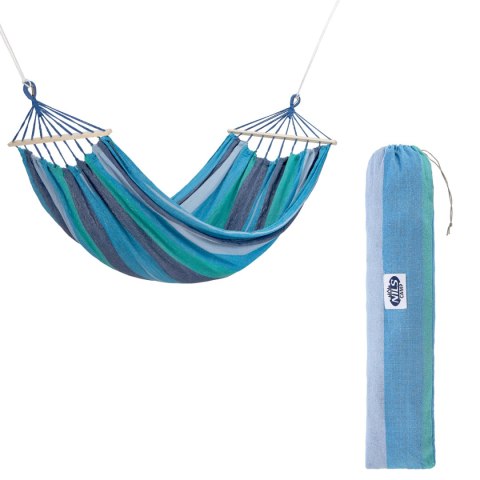 CIEMNONIEBIESKI HAMAK Z DREWNIANĄ BELKĄ 70CM I METALOWYM UCHWYTEM CIEMNONIEBIESKI HAMAK Z DREWNIANĄ BELKĄ 70CM I METALOWYM UCHWYTEM