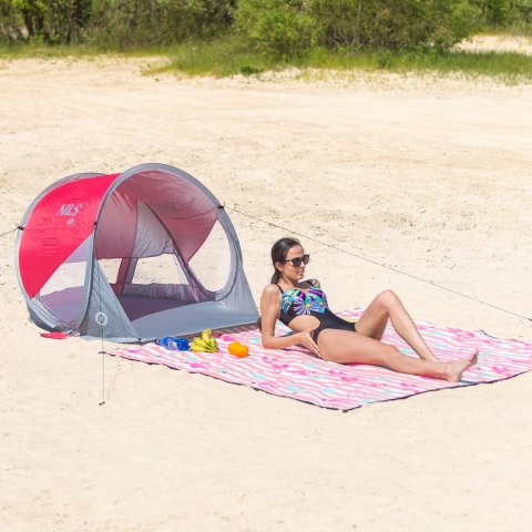 CZERWONO-SZARY NAMIOT PLAŻOWY SAMOROZKŁADAJĄCY PODŁOGA CZERWONO-SZARY NAMIOT PLAŻOWY SAMOROZKŁADAJĄCY PODŁOGA