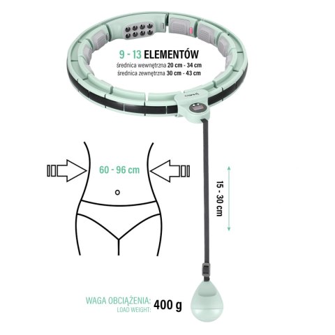 HHM13 HULA HOP GREEN Z MAGNESAMI I OBCIĄŻNIKIEM + LICZNIK HMS HMS HHM13 HULA HOP GREEN Z MAGNESAMI I OBCIĄŻNIKIEM + LICZNIK HMS HMS