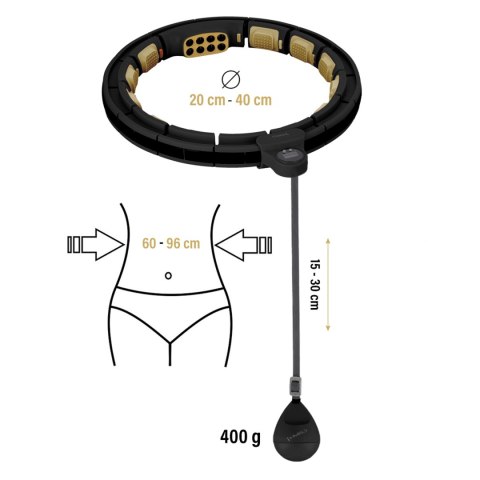 HHM13 NEW HULA HOP BLACK/GOLD Z MAGNESAMI I OBCIĄŻNIKIEM + LICZNIK HMS HMS HHM13 NEW HULA HOP BLACK/GOLD Z MAGNESAMI I OBCIĄŻNIKIEM + LICZNIK HMS HMS