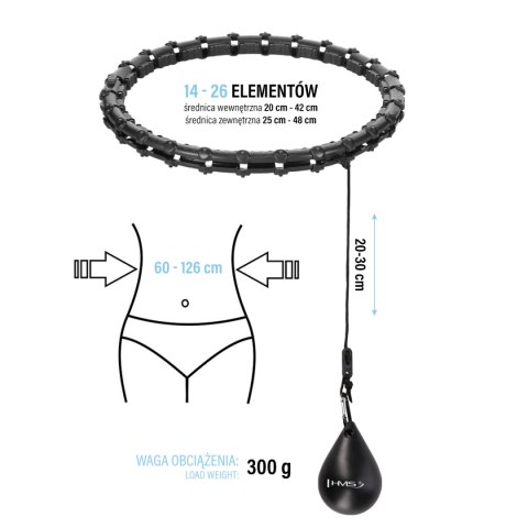 HHW11 PLUS SIZE HULA HOP BLACK Z WYPUSTKAMI I OBCIĄŻNIKIEM HMS HMS HHW11 PLUS SIZE HULA HOP BLACK Z WYPUSTKAMI I OBCIĄŻNIKIEM HMS HMS