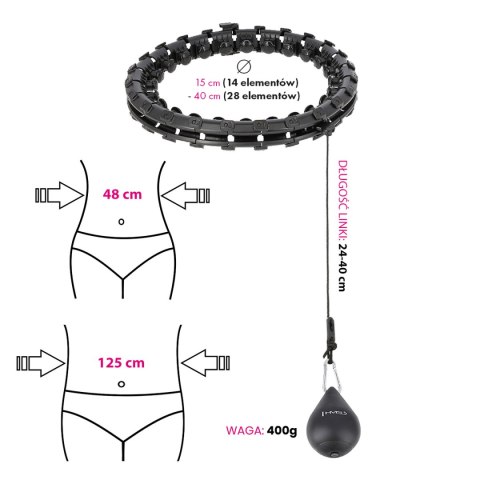 HHW12 PLUS SIZE HULA HOP BLACK Z WYPUSTKAMI I OBCIĄŻNIKIEM HMS HMS HHW12 PLUS SIZE HULA HOP BLACK Z WYPUSTKAMI I OBCIĄŻNIKIEM HMS HMS