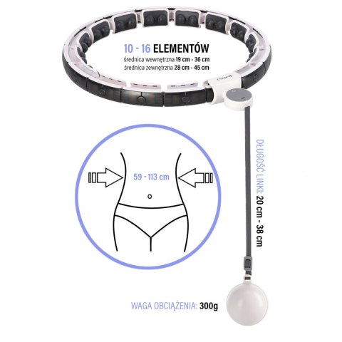 ZESTAW HULA HOP MAGNETYCZNY WHITE HHM16 Z LICZNIKIEM HMS + PAS WYSZCZUPLAJĄCY BR163 BLACK HMS ZESTAW HULA HOP MAGNETYCZNY WHITE HHM16 Z LICZNIKIEM HMS + PAS WYSZCZUPLAJĄCY BR163 BLACK HMS