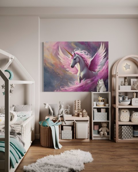 Obraz na płótnie, Różowy jednorożec - 90x60 Obraz na płótnie, Różowy jednorożec - 90x60
