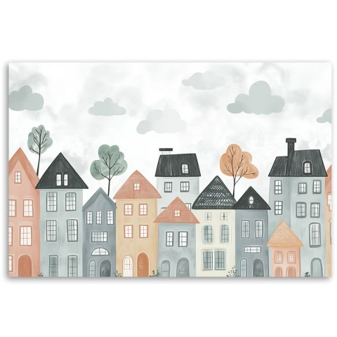 Obraz do pokoju dziecka, Kolorowe domy miasto - 120x80 Obraz do pokoju dziecka, Kolorowe domy miasto - 120x80