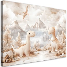 Obraz do pokoju dziecka, Urocze małe Dinozaury Krajobraz Beżowy - 120x80