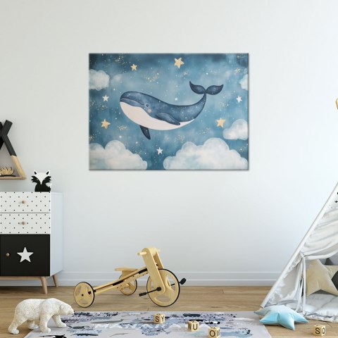 Obraz do pokoju dziecka, Wieloryb w niebieskich chmurach - 90x60 Obraz do pokoju dziecka, Wieloryb w niebieskich chmurach - 90x60