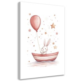 Obraz dziecięcy, Królik w łódce z balonikiem Boho - 80x120