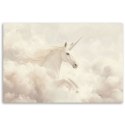 Obraz dziecięcy na ścianę, Jednorożec w beżowych chmurach - 120x80