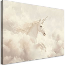 Obraz dziecięcy na ścianę, Jednorożec w beżowych chmurach - 90x60