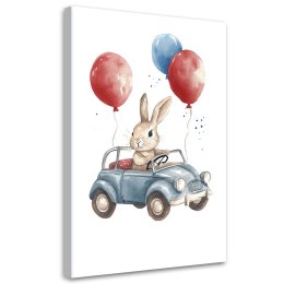 Obraz dziecięcy na ścianę, Królik Auto Baloniki - 40x60