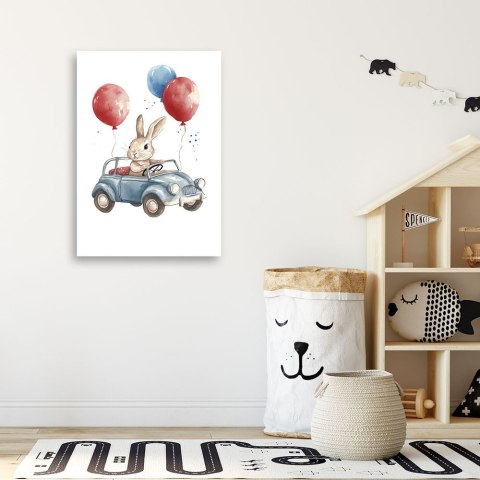 Obraz dziecięcy na ścianę, Królik Auto Baloniki - 40x60 Obraz dziecięcy na ścianę, Królik Auto Baloniki - 40x60