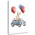 Obraz dziecięcy na ścianę, Królik Auto Baloniki - 80x120