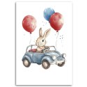 Obraz dziecięcy na ścianę, Królik Auto Baloniki - 80x120