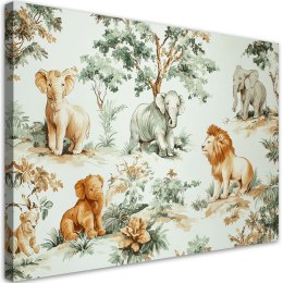 Obraz dziecięcy na ścianę, Słonie Lwy Dżungla - 60x40