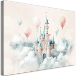 Obraz dziecięcy na ścianę, Zamek z balonikami w chmurach - 100x70