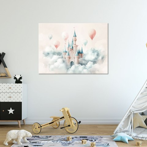 Obraz dziecięcy na ścianę, Zamek z balonikami w chmurach - 90x60 Obraz dziecięcy na ścianę, Zamek z balonikami w chmurach - 90x60