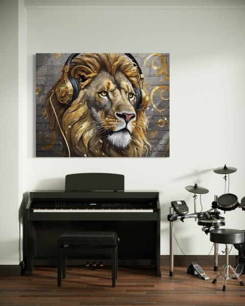 Obraz na płótnie, Muzyka Lew Zwierzęta - 120x80 Obraz na płótnie, Muzyka Lew Zwierzęta - 120x80