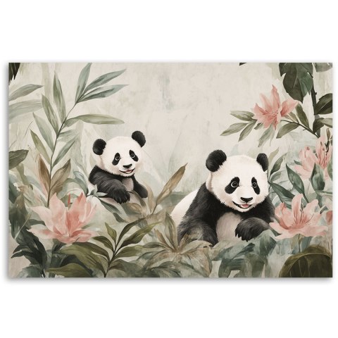 Obrazy dla dzieci, Misie Pandy w kwiatach - 60x40 Obrazy dla dzieci, Misie Pandy w kwiatach - 60x40