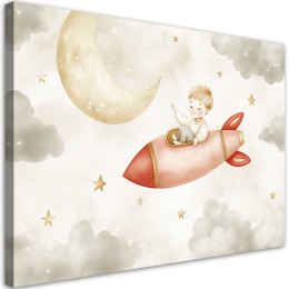 Obrazy do pokoju chłopca, Rakieta w chmurach kosmosie - 90x60