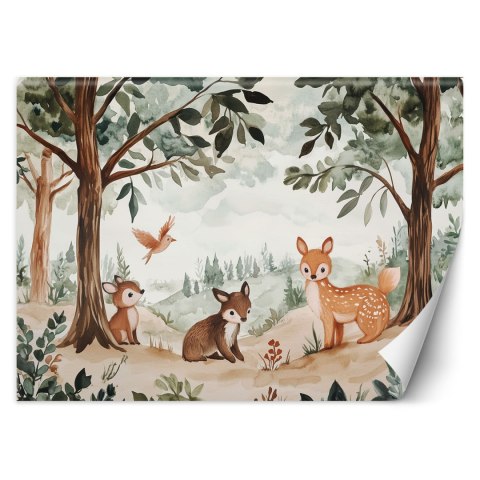 Fototapeta dla dzieci, Jelonek Ptak Leśne Zwierżeta Beżowy - 150x105 Fototapeta dla dzieci, Jelonek Ptak Leśne Zwierżeta Beżowy - 150x105