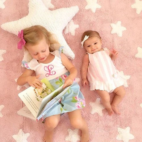 Lorena Canals Dywan bawełniany Pink Stars White 120 x 160 cm Lorena Canals Dywan bawełniany Pink Stars White 120 x 160 cm
