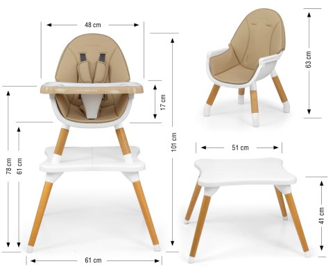 Krzesełko do karmienia 2w1 Malmo Beige Krzesełko do karmienia 2w1 Malmo Beige