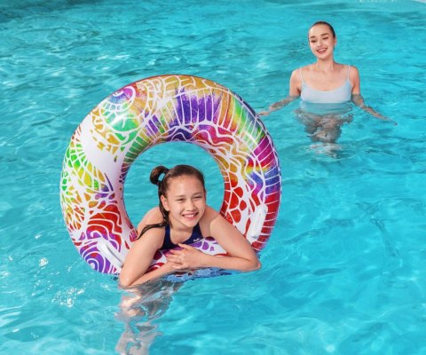 Bestway 36084 Koło do pływania z uchwytami Zawijasy Czerwono-Żółte 91cm Bestway 36084 Koło do pływania z uchwytami Zawijasy Czerwono-Żółte 91cm