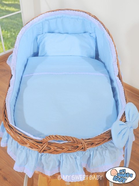 Wiklinowy kosz Mojżesza z budką wiklinową Carina - naturalny + niebieska pościel Wiklinowy kosz Mojżesza z budką wiklinową Carina - naturalny + niebieska pościel
