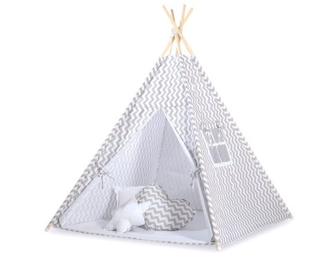 Namiot TIPI dla dzieci +mata + zawieszki pióra - Chevron szary Namiot TIPI dla dzieci +mata + zawieszki pióra - Chevron szary