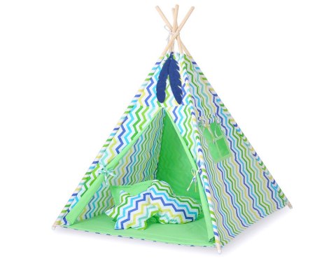 Namiot Tipi dla dzieci+ zawieszki pióra - Chevron zielono-niebieski Namiot Tipi dla dzieci+ zawieszki pióra - Chevron zielono-niebieski