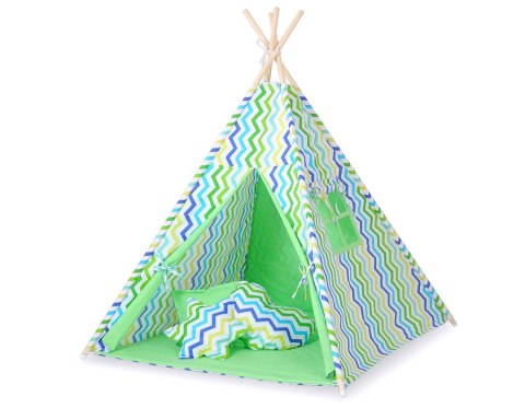 Namiot Tipi dla dzieci+ zawieszki pióra - Chevron zielono-niebieski Namiot Tipi dla dzieci+ zawieszki pióra - Chevron zielono-niebieski