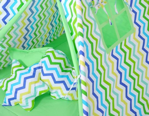 Namiot Tipi dla dzieci+ zawieszki pióra - Chevron zielono-niebieski Namiot Tipi dla dzieci+ zawieszki pióra - Chevron zielono-niebieski