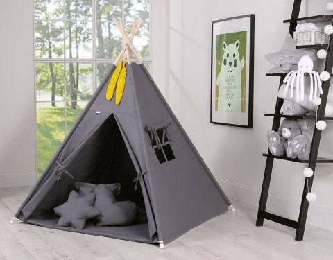 Namiot TIPI dla dzieci + mata + poduszki + zawieszki pióra - antracyt Namiot TIPI dla dzieci + mata + poduszki + zawieszki pióra - antracyt