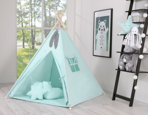 Namiot TIPI dla dzieci +mata + zawieszki pióra - jasna mięta Namiot TIPI dla dzieci +mata + zawieszki pióra - jasna mięta