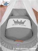 Kosz Mojżesza wiklinowy z baldachimem- Little Prince Princess antracyt