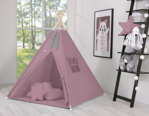 Namiot TIPI dla dzieci + mata + poduszki + zawieszki pióra - róż retro Namiot TIPI dla dzieci + mata + poduszki + zawieszki pióra - róż retro