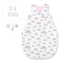 Śpiworek niemowlęcy całoroczny ocieplany 75 cm- chmurki szare/różowe