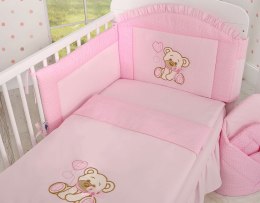 Komplet pościeli dla dzieci 135x100cm z ochraniaczem 3-cz Miś z kokardką różowy
