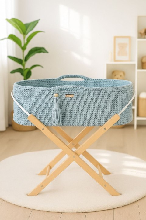Kosz Mojżesza BOHO Handmade ze stojakiem misty blue Kosz Mojżesza BOHO Handmade ze stojakiem misty blue