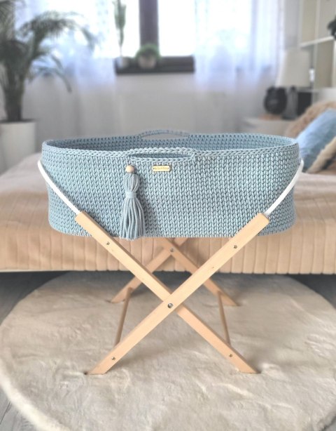 Kosz Mojżesza BOHO Handmade ze stojakiem misty blue Kosz Mojżesza BOHO Handmade ze stojakiem misty blue