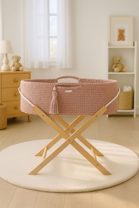 Kosz Mojżesza BOHO Handmade ze stojakiem - pastel pink Kosz Mojżesza BOHO Handmade ze stojakiem - pastel pink